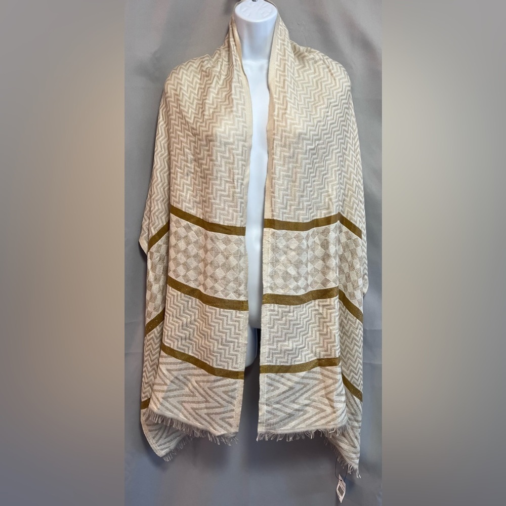 OSFM Women’s Blanket Scarf 76”x 20.5” Gold Beige NWT‎ Geometric